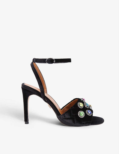 Shop Kurt Geiger London Women's Black/comb Octavia Crystal-embellished Quilted Velvet Sandals