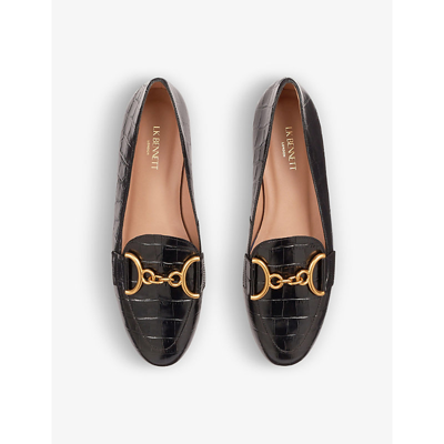 Shop Lk Bennett Women's Bla-black Daphne Croc-effect Snaffle-detail Leather Loafers