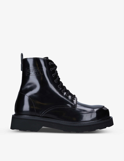 Shop Kenzo Mens Black Smile Leather Ankle Boots