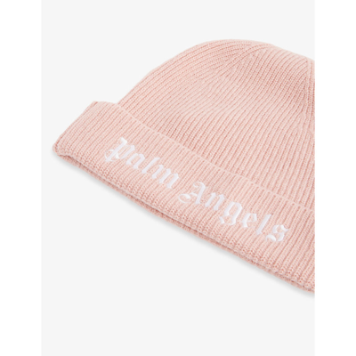 Shop Palm Angels Logo-embroidered Woven-knit Beanie 5-7 Years In Pink White