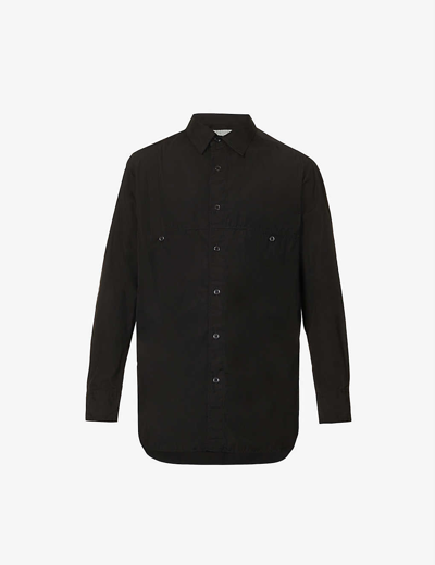 Shop Yohji Yamamoto Welt-pocket Long-sleeved Regular-fit Cotton Shirt In Black
