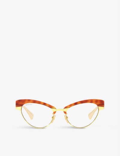 Shop Gucci Women's Gold Gg1131s Metal Cat Eye-frame Optical Glasses