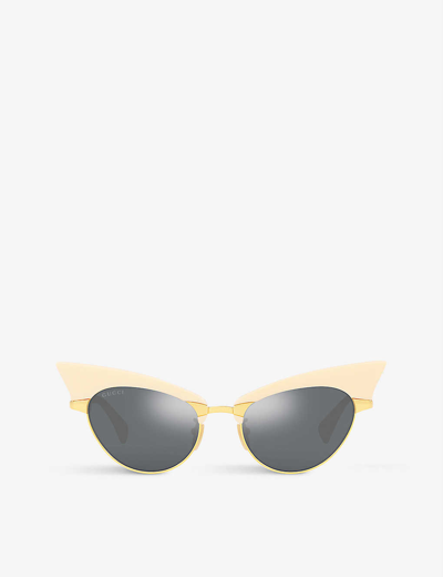 Shop Gucci Women's Gold Gg1131s Metal Cat Eye-frame Sunglasses