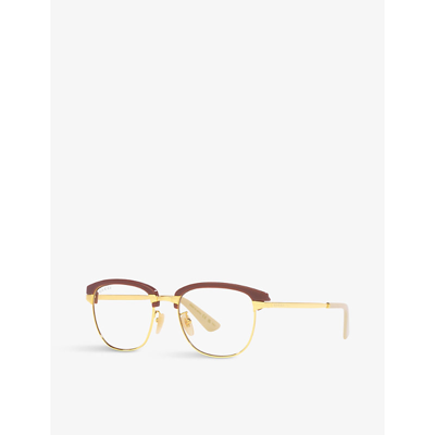 Gucci Gg1132s Rectangular-frame Metal Optical Glasses In Gold