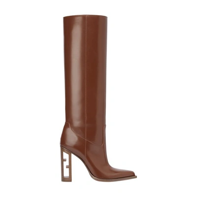Shop Fendi Baguette High-heeled Boots In Marron