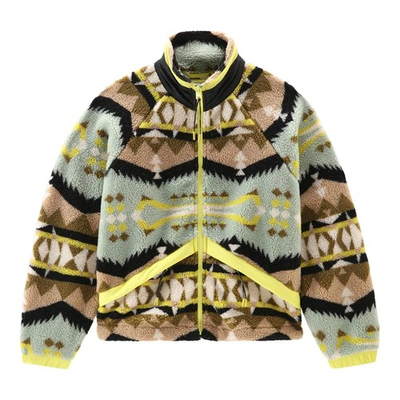 Shop Woolrich Jacquard Sherpa Fleece Jacket In Desert Sage