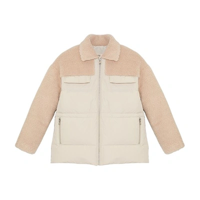 Shop Yves Salomon Woven Wool And Technical Fabric Jacket In Beige Blanc