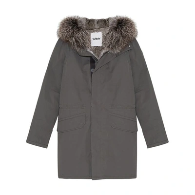 Shop Yves Salomon Fur And Technical Cotton Iconic Parka In Gris