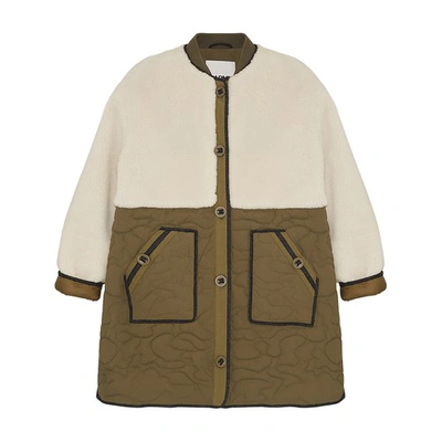 Shop Yves Salomon Shearling And Mixed Fabric Coat In Beige