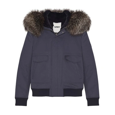Yves Salomon Fur And Technical Cotton Jacket In Bleu Fonce | ModeSens