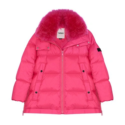 Shop Yves Salomon Puffer Jacket With Lambswool Collar In Rose
