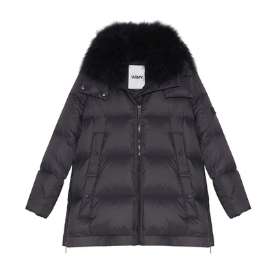 Shop Yves Salomon Puffer Jacket With Lambswool Collar In Noir
