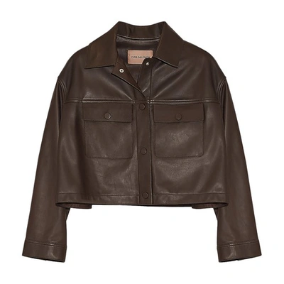 Shop Yves Salomon Short Calf Leather Shirt In Marron