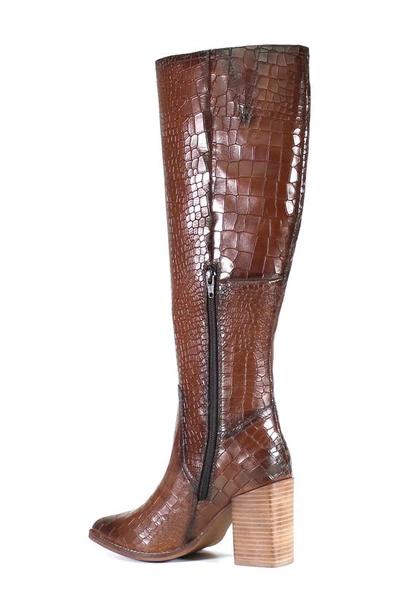 Shop Diba True True Do Knee High Boot In Brown Croc Embossed Leather
