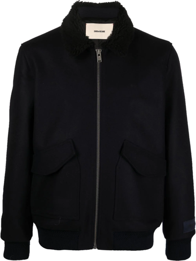 Shop Zadig & Voltaire Faux-shearling Collar Jacket In Blue