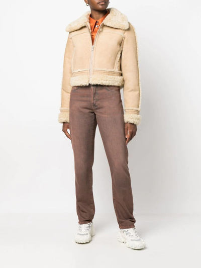 Shop Acne Studios Cropped Shearling Leather Jacket In Nude