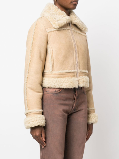 Shop Acne Studios Cropped Shearling Leather Jacket In Nude