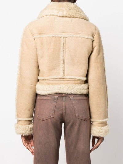 Shop Acne Studios Cropped Shearling Leather Jacket In Nude