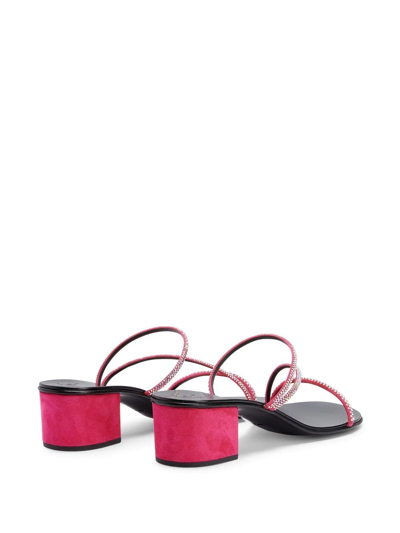 Giuseppe Zanotti Crystal Suede Trio Band Sandals In Pink