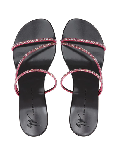 Giuseppe Zanotti Crystal Suede Trio Band Sandals In Pink