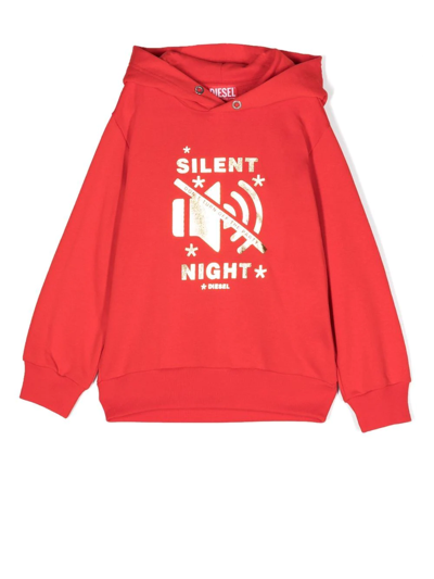 Shop Diesel Silent Night Graphic-print Hoodie In Rot