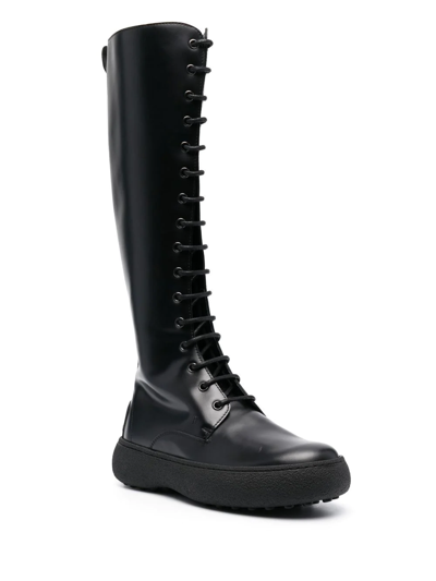 Shop Tod's Lace-up Knee-length Boots In Black