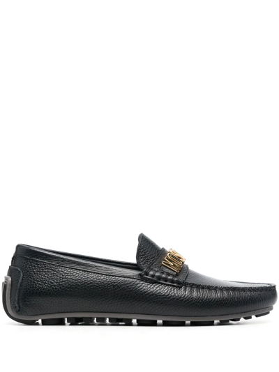 Shop Moschino Logo-plaque Detail Loafers In Schwarz