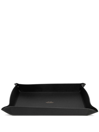 Smythson Logo-stamp Leather Tray In Black