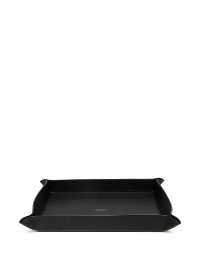 Smythson Logo-stamp Leather Tray In Black