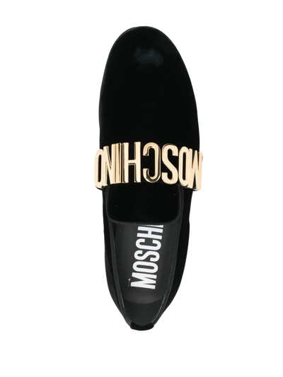 Shop Moschino Logo-plaque Detail Loafers In Schwarz