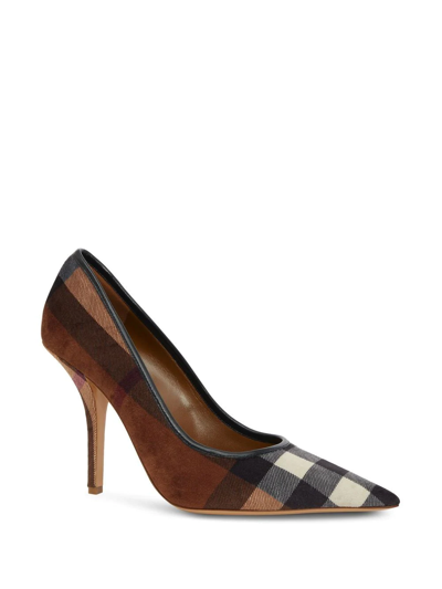 Shop Burberry Check Leather Pumps In Brown