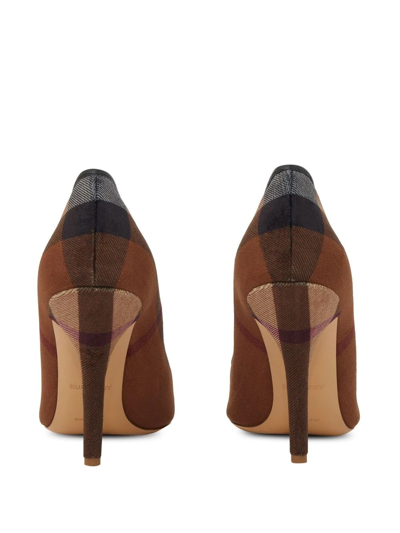 Shop Burberry Check Leather Pumps In Brown