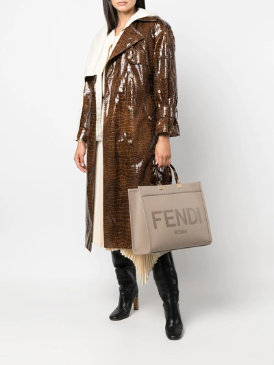 Shop Fendi Logo Shopper Tote In Nude