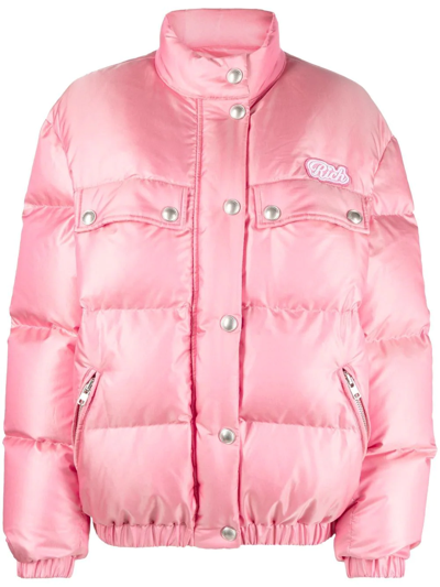 Shop Alessandra Rich Padded Logo-patch Puffer Jacket In Pink