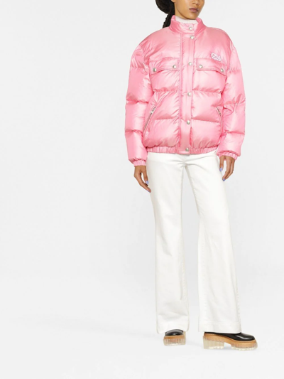 Shop Alessandra Rich Padded Logo-patch Puffer Jacket In Pink