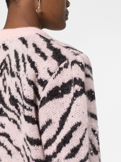 Alessandra Rich Zebra Pattern Knitted Cardigan In Pink