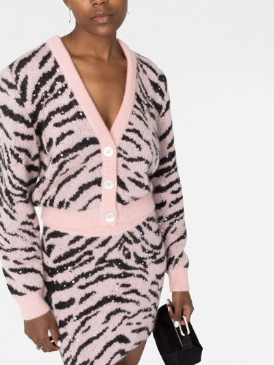 Shop Alessandra Rich Animal-pattern Knit Cardigan In Pink