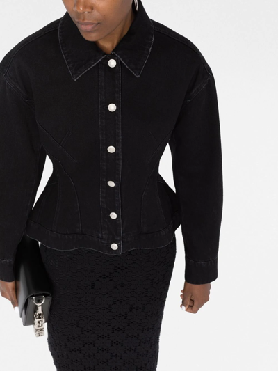 Shop Alexander Mcqueen Peplum Denim Jacket In Schwarz