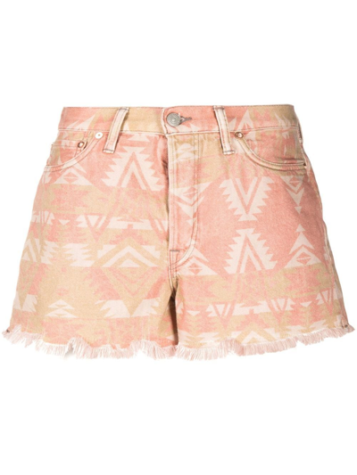 Rrl Geometric Frayed-edge Shorts In Nude