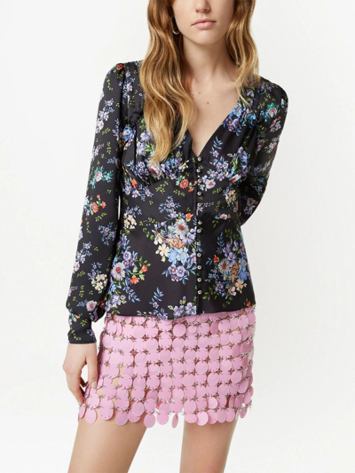 Rabanne Floral Layered Cuff Blouse In Black