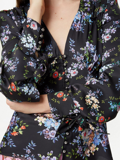 Shop Rabanne Floral-print Silk Shirt In Black