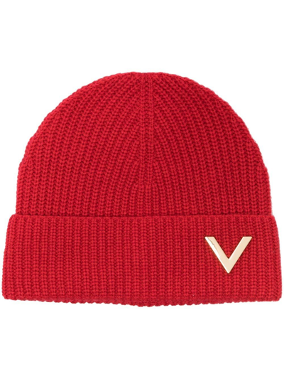 Shop Valentino Embroidered-motif Beanie Hat In Red
