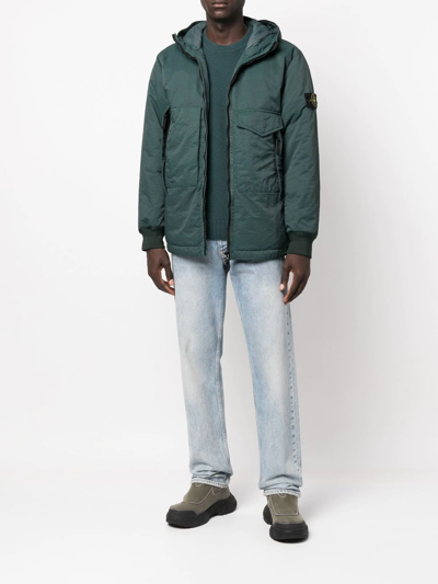Shop Stone Island Compass-patch Hooded Jacket In Grün