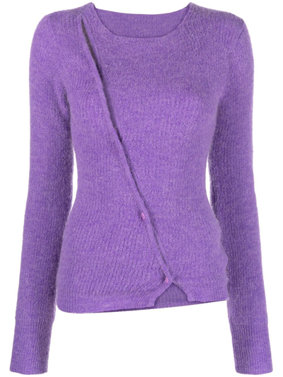 Jacquemus Pau Alpaca-blend Asymmetric Button Sweater In Violett
