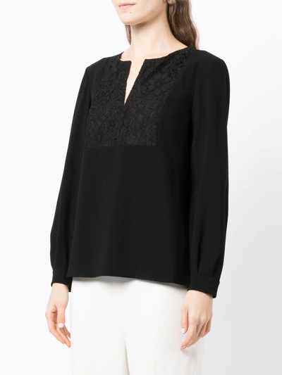 Shop Paule Ka Embroidered Button-neck Top In Schwarz