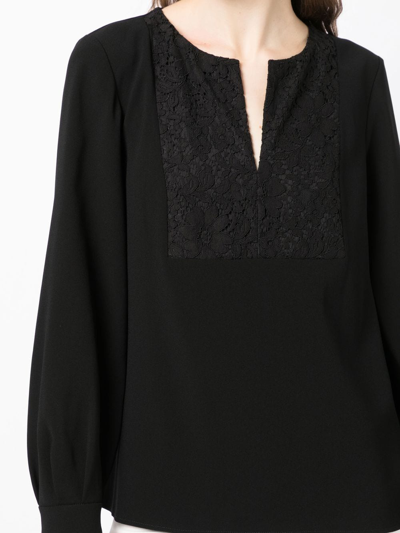 Shop Paule Ka Embroidered Button-neck Top In Schwarz