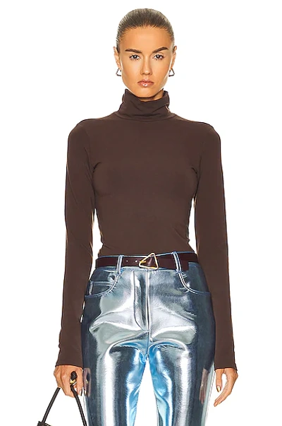 Shop Sprwmn City Long Sleeve Top In Dark Chocolate