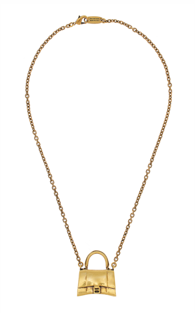 Shop Balenciaga Women's Hourglass Brass Necklace In Gold