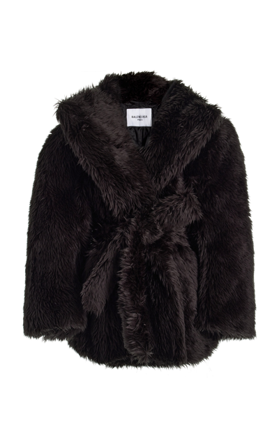 Shop Balenciaga Teddy Sleeve Faux-fur Jacket In Black