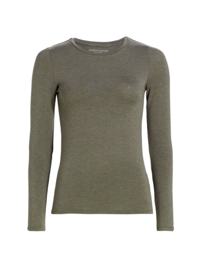 Shop Majestic Women's Soft Touch Crewneck Long-sleeve Top In Militare